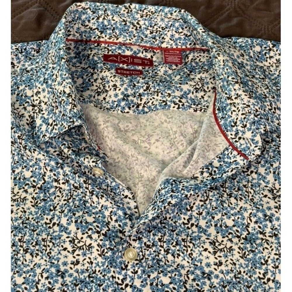 Axist by Perry Ellis‎ Mens XL Blue Print Stretch Long Sleeve Shirt Silk-Feel - Picture 3 of 9